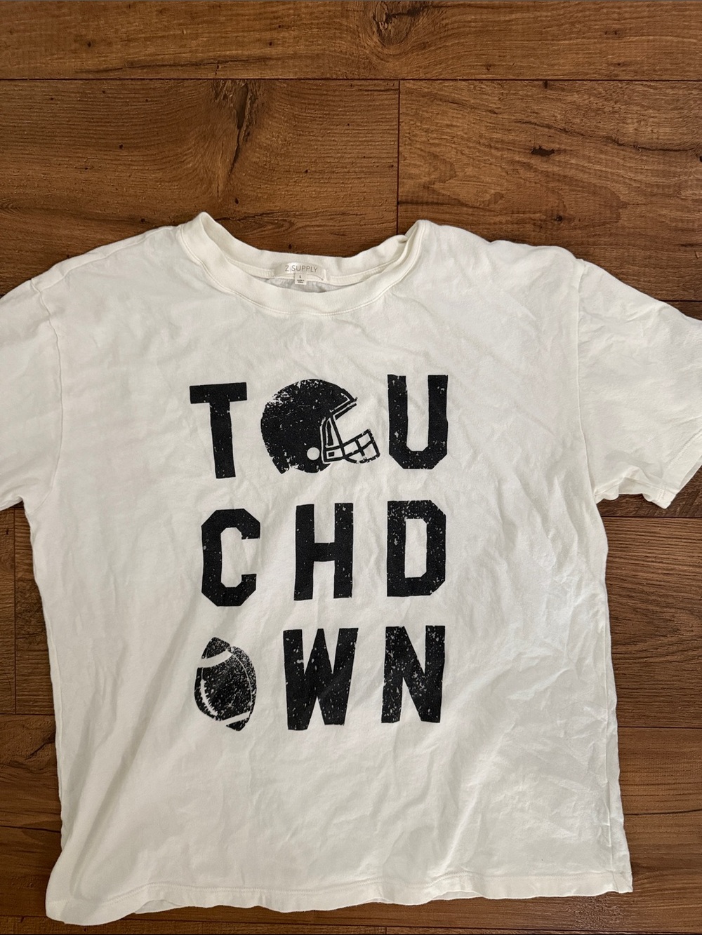 Z Supply White Women’s Short Sleeve Tee with Black Football 'TOUCHDOWN' Letters